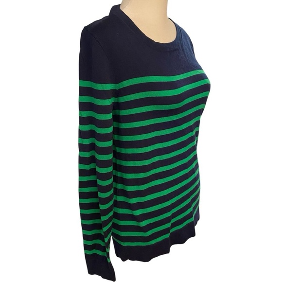 J. Crew Women’s Teddie Sweater Size S Navy Green Stripes Long Sleeve Lightweight - Picture 3 of 8